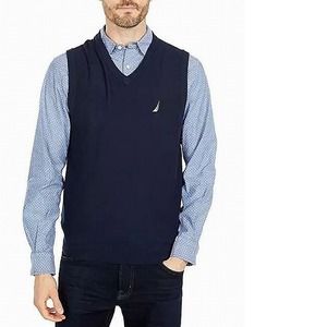 Nautica Mens Sweater Blue Size Large L Vest V-Neck Sleeveless Logo